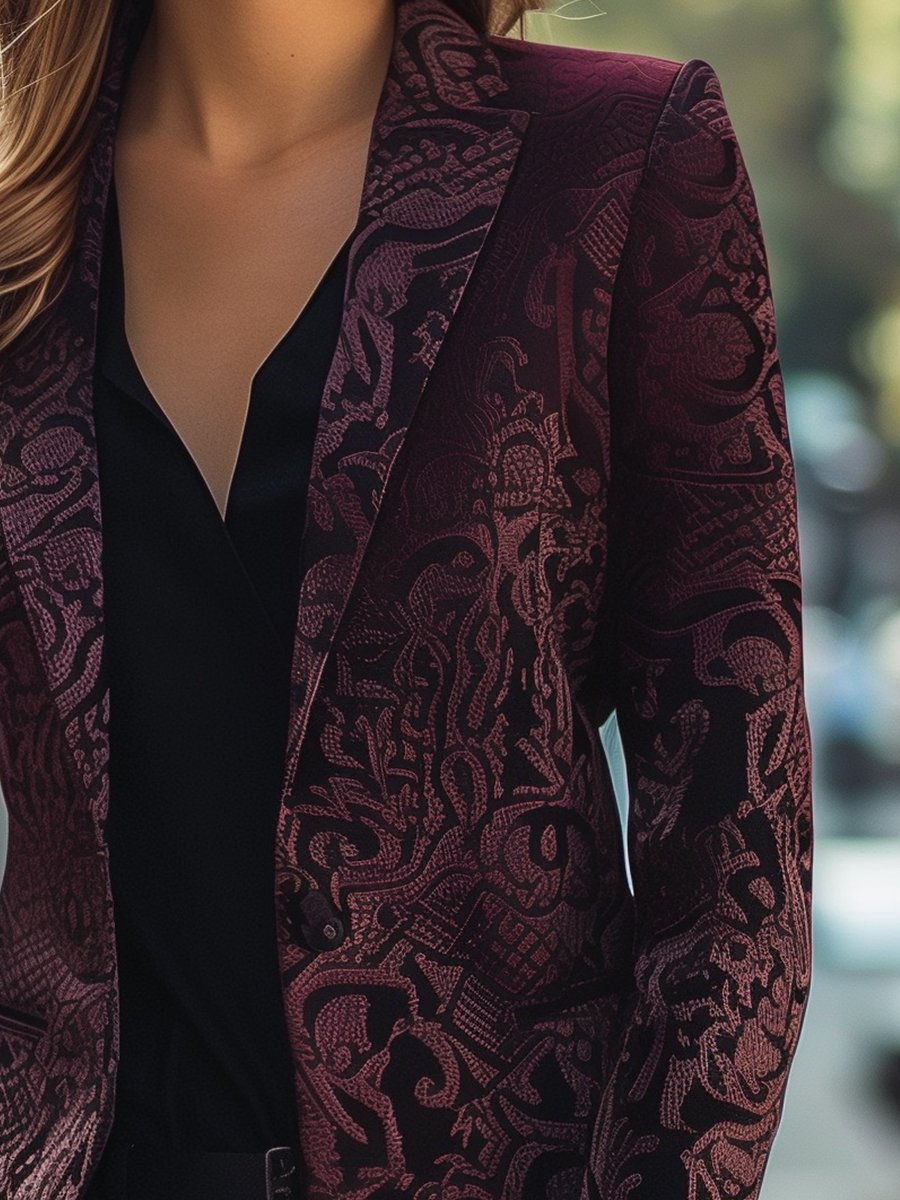 Isabella | Bordeaux Satijnen Jacquard Blazer