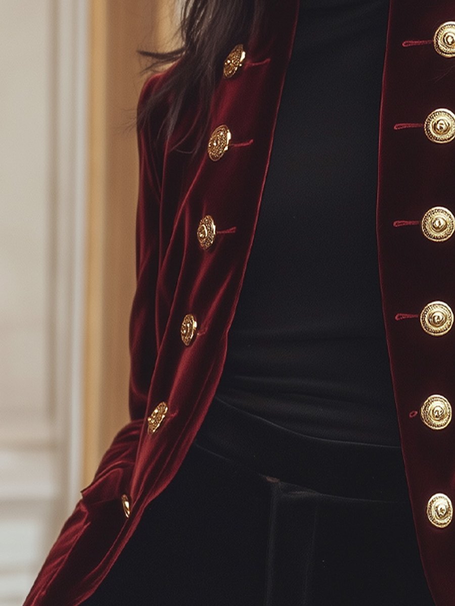 Amélie – Chique Fluwelen Jas met Gedurfde Gouden Accenten