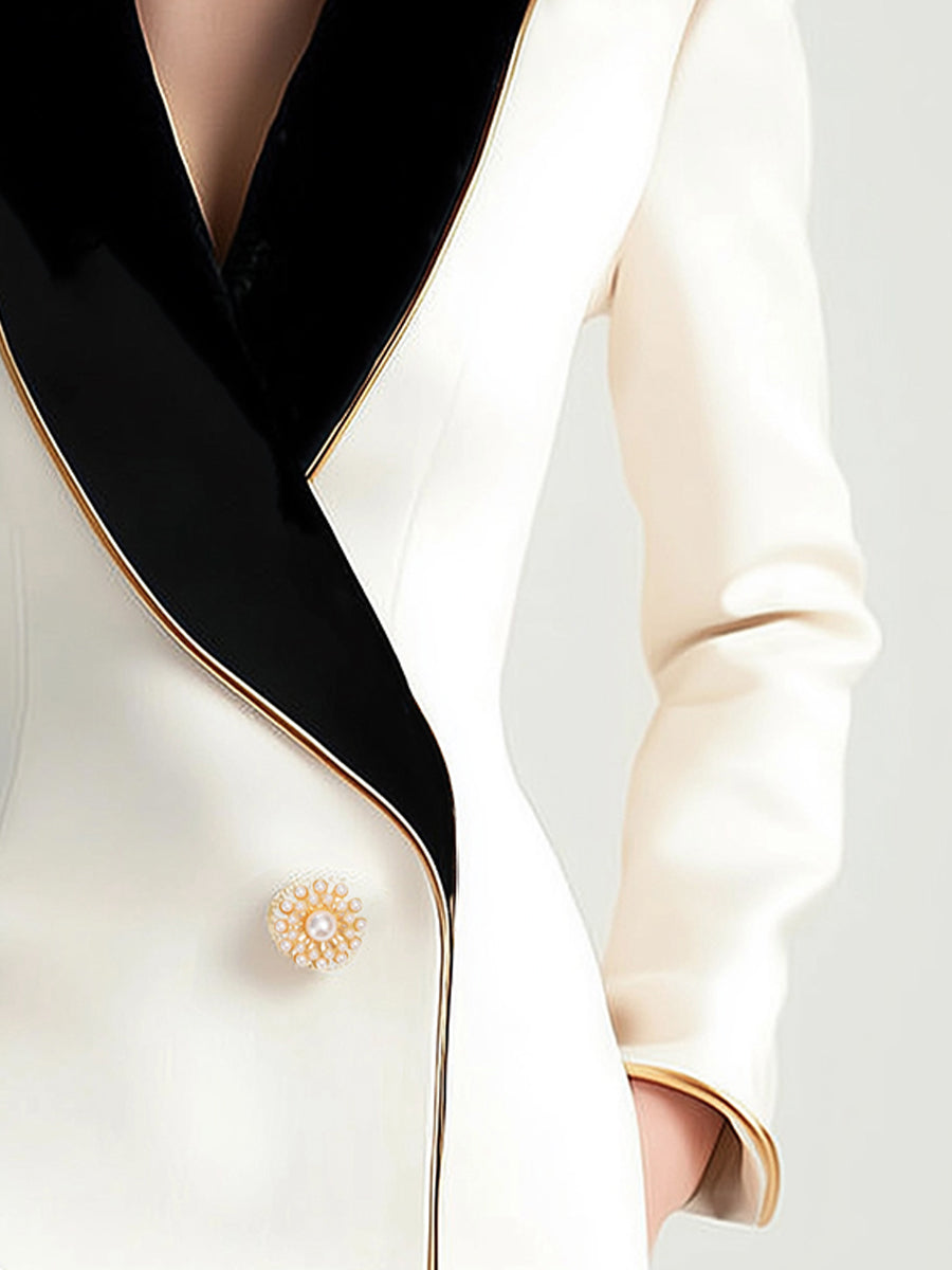 Laura | Wit Asymmetrisch Blazer met Zwarte Revers
