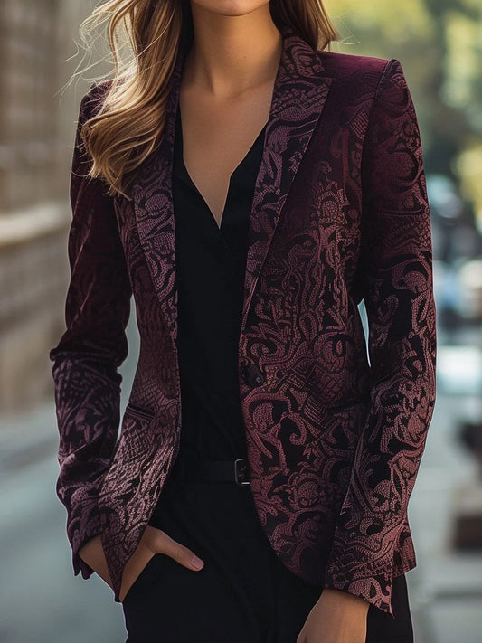 Isabella | Bordeaux Satijnen Jacquard Blazer