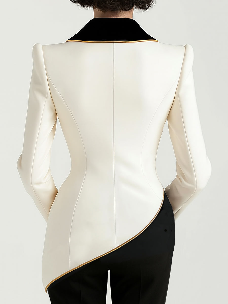 Laura | Wit Asymmetrisch Blazer met Zwarte Revers