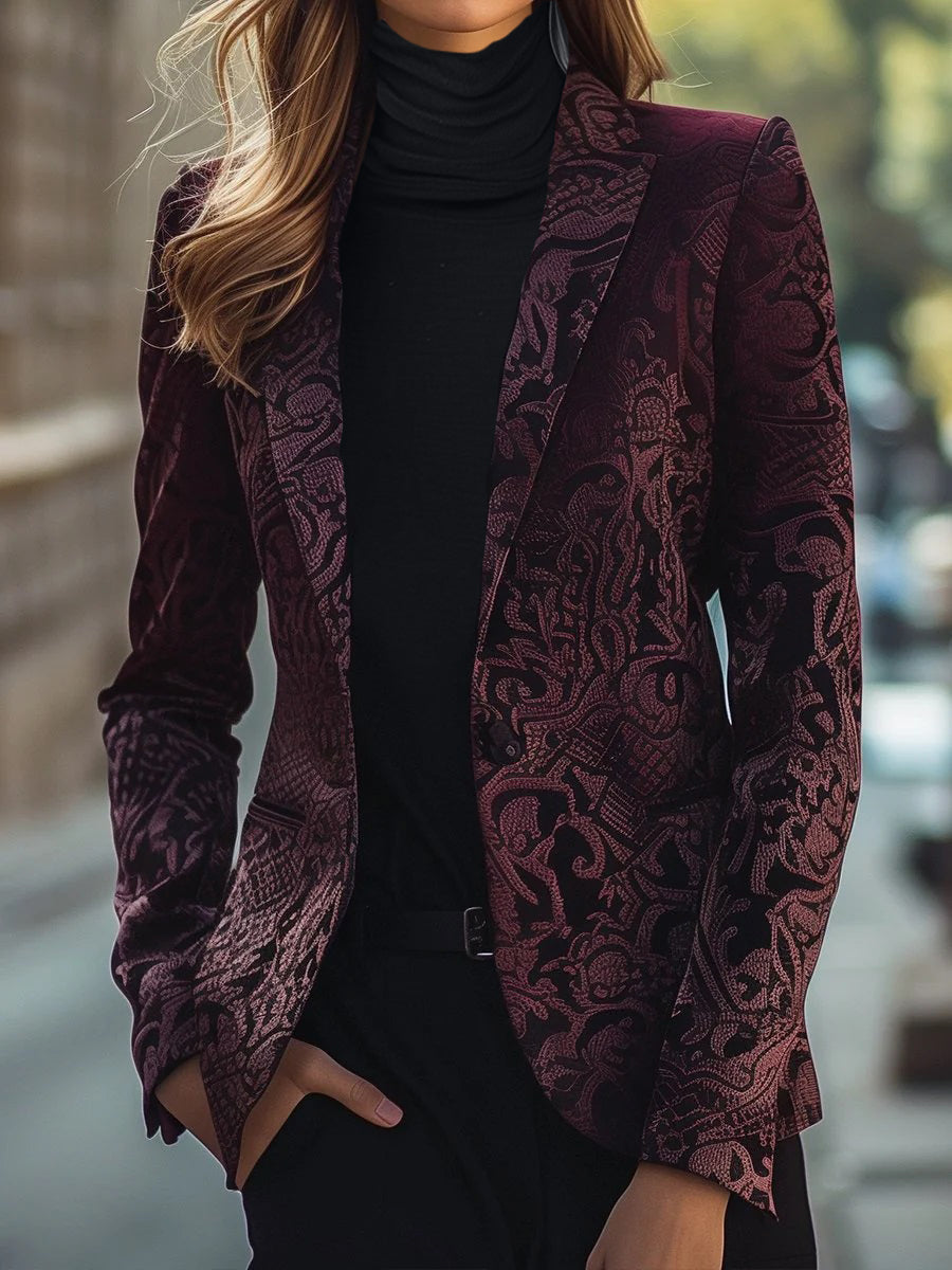 Isabella | Bordeaux Satijnen Jacquard Blazer