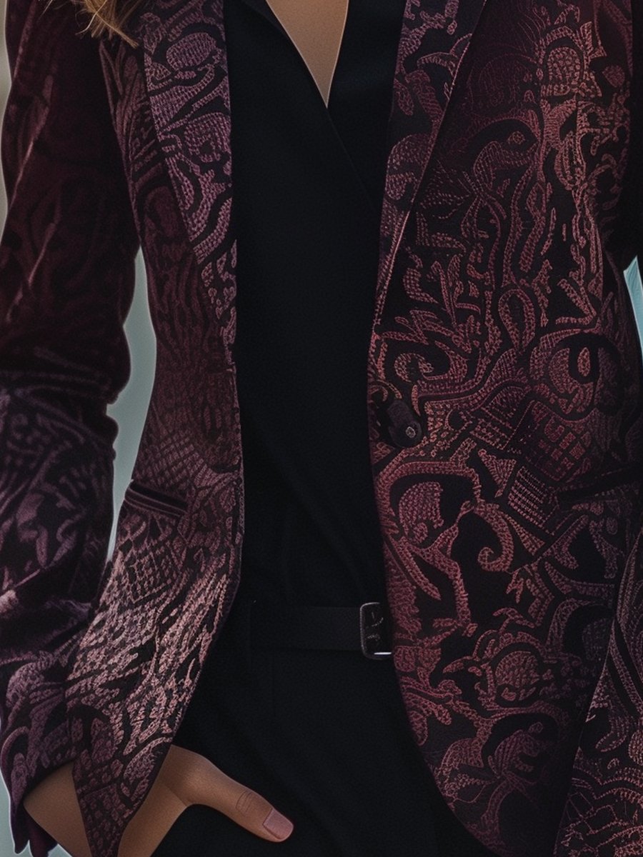 Isabella | Bordeaux Satijnen Jacquard Blazer