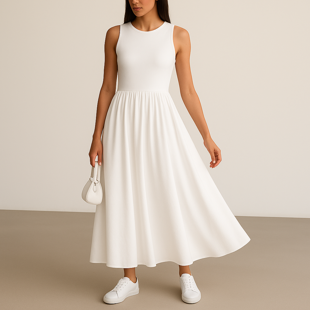 Jade – Comfortabele Lange Jurk met Ronde Hals