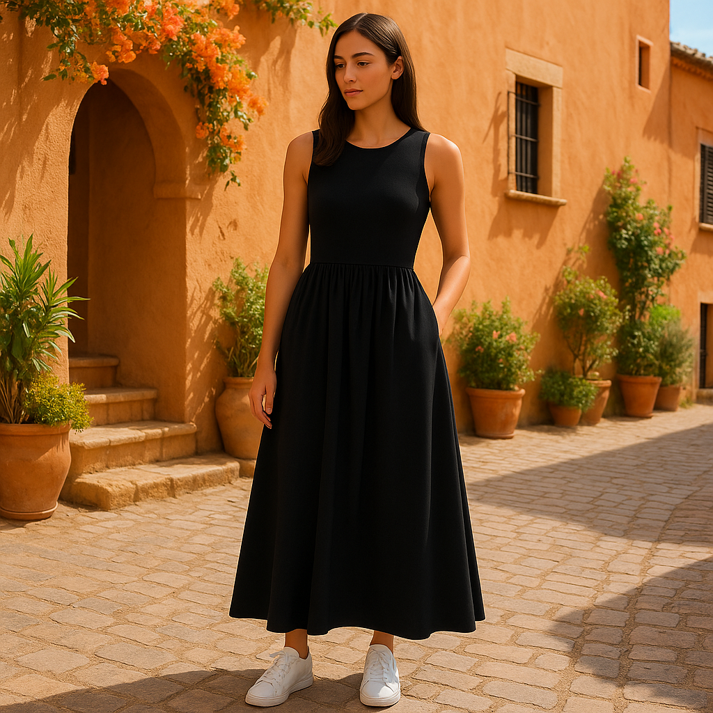 Jade – Comfortabele Lange Jurk met Ronde Hals