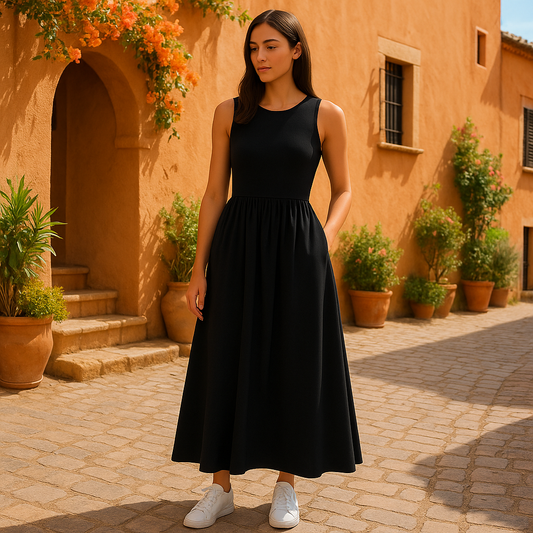 Jade – Comfortabele Lange Jurk met Ronde Hals